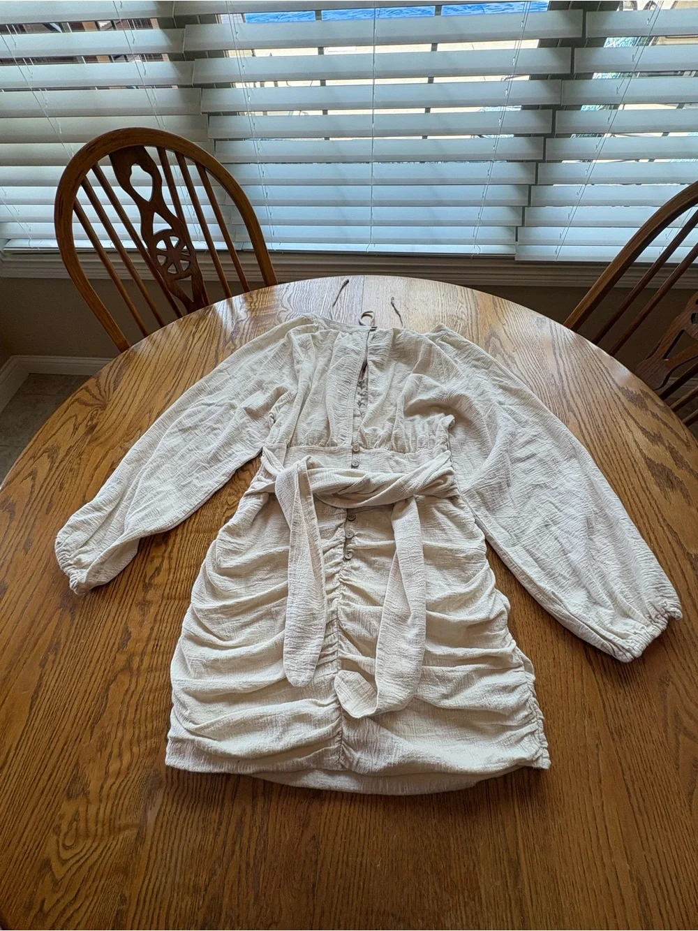 Free People The Only One Mini Dress Cream Gauze Beachy Long Sleeve Tie Waist S